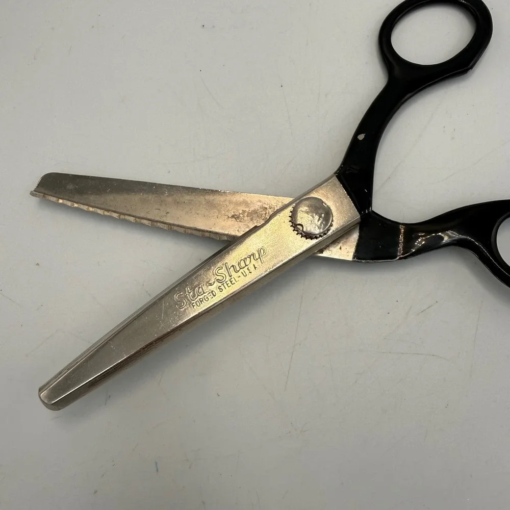 Vintage Pinking Shears Set Sta-Sharp Forged Steel & Deluxe Kleencut USA Made